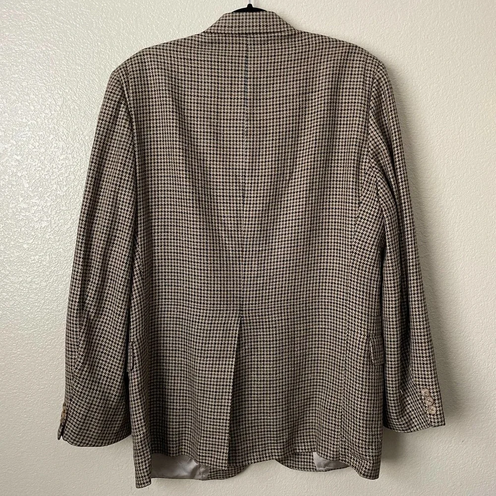 Vintage Hickey Freeman Blazer Mens 42R Tan Blue Houndstooth Sportscoat Union USA